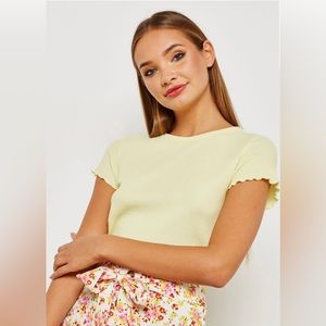 Topshop Cropped Yellow Waffle T-shirt